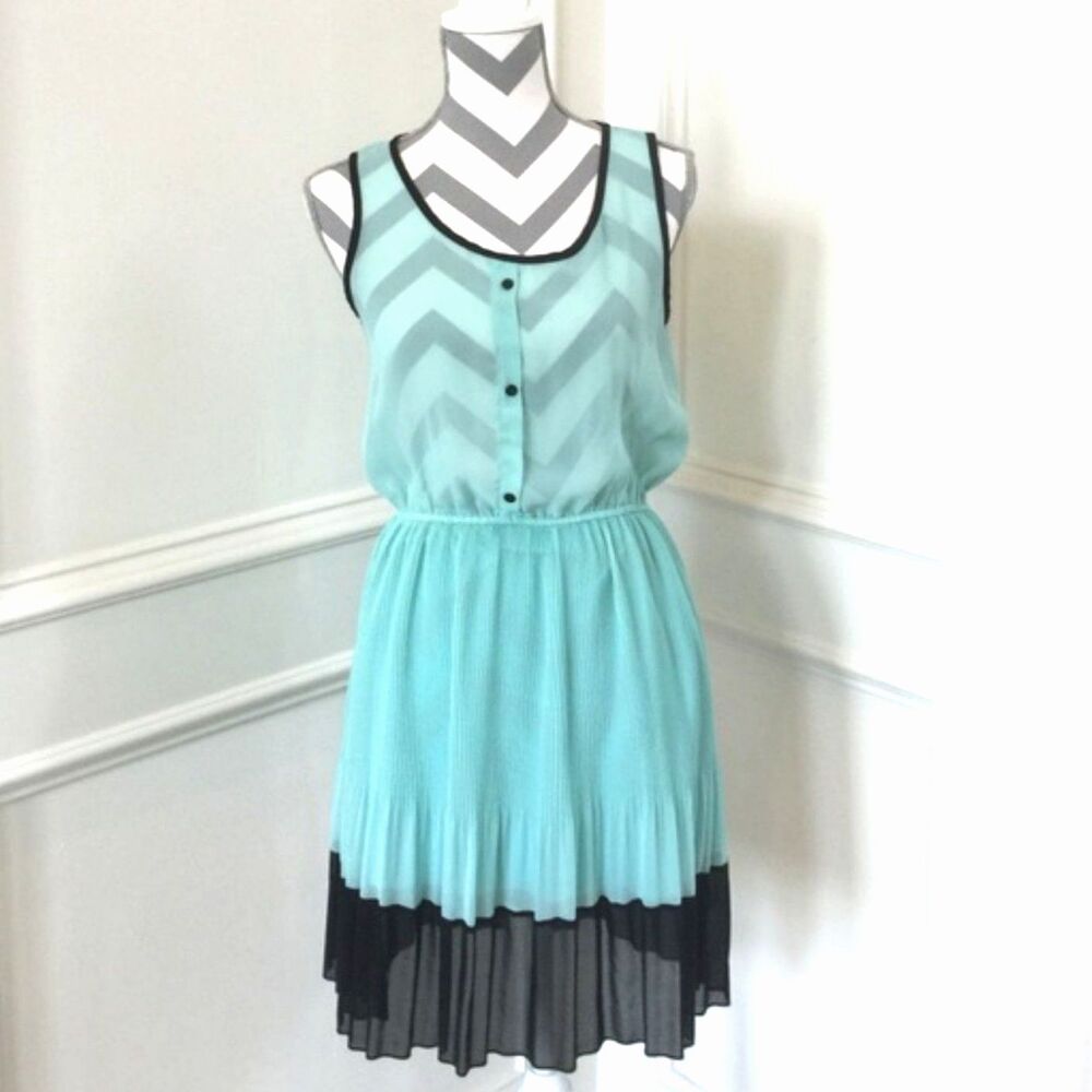 Milkyway Women's Junior's Mint Black Chiffon Sleeveless Mini Dress Size Medium